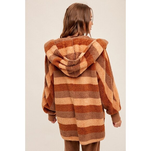 NEW Boutique Hooded Rust Teddy Jacket Cozy Sherpa Fleece Weekend Furry Soft Warm - Picture 4 of 5